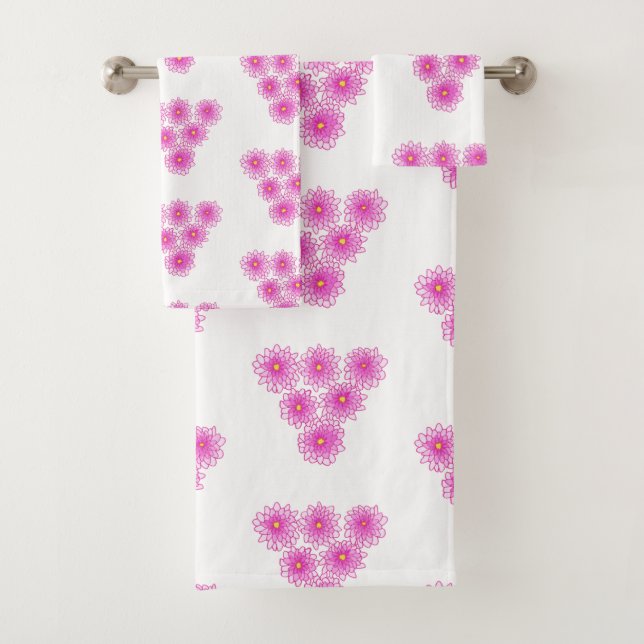 Pink Chrysantemums Mums Patterns of 6 Towel Set (Insitu)