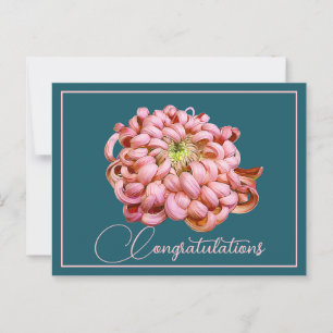 Pink Chrysanthemum Cyan Backdrop Congratulations Postcard