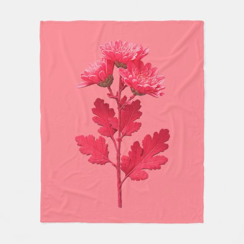 Pink Chrysanthemum Fleece Blanket