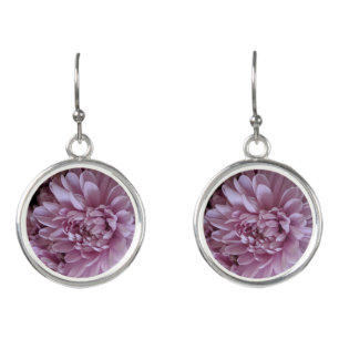 Pink chrysanthemum floral photo earrings