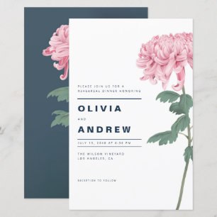 Pink Chrysanthemum Floral Rehearsal Dinner Invite