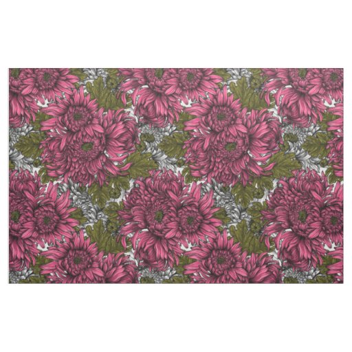 Pink chrysanthemum flowers fabric