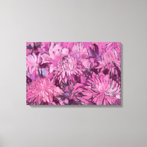 Pink Chrysanthemum Flowers Floral Pastel Painting  Canvas Print