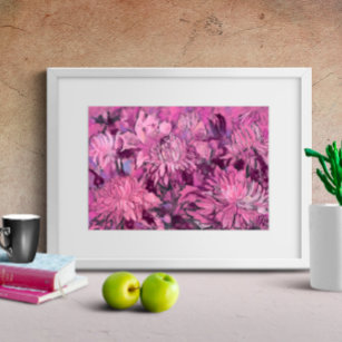 Pink Chrysanthemum Flowers Floral Pastel Painting Poster