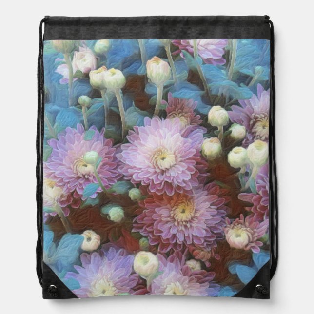 Pink Chrysanthemum Flowers In Autumn Drawstring Bag (Front)