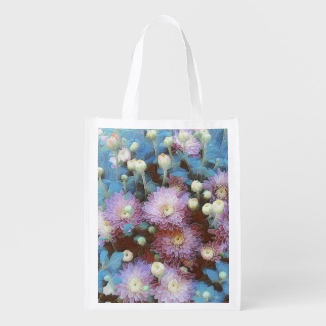 Pink Chrysanthemum Flowers In Autumn Grocery Bag (Front)