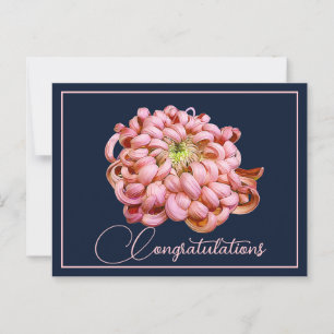 Pink Chrysanthemum Navy Backdrop Congratulations Postcard
