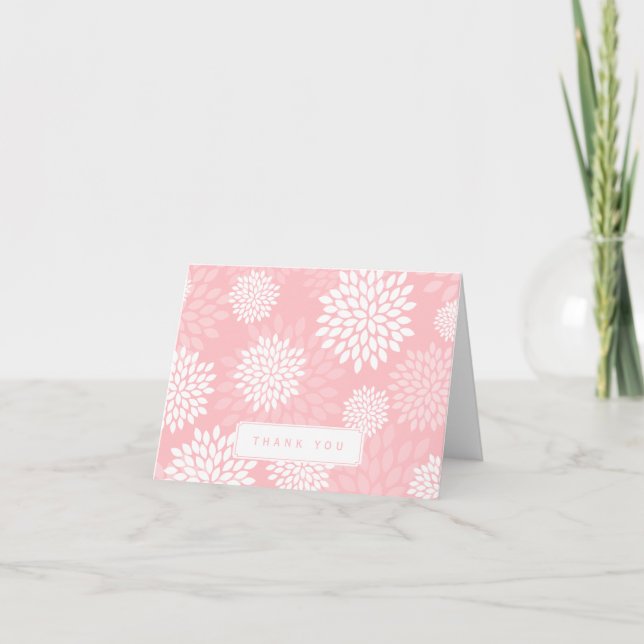 Pink Chrysanthemums Floral Pattern Letterpress Thank You Card (Front)