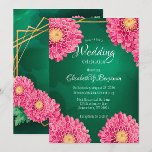 Pink Chrysanthemums Geometric Wedding Celebration Invitation