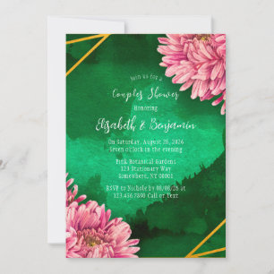 Pink Chrysanthemums Gold Geometric Couples Shower Invitation