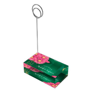 Pink Chrysanthemums Gold Geometric Wedding Place Card Holder