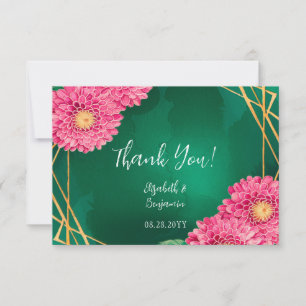 Pink Chrysanthemums Gold Geometric Wedding Thank You Card