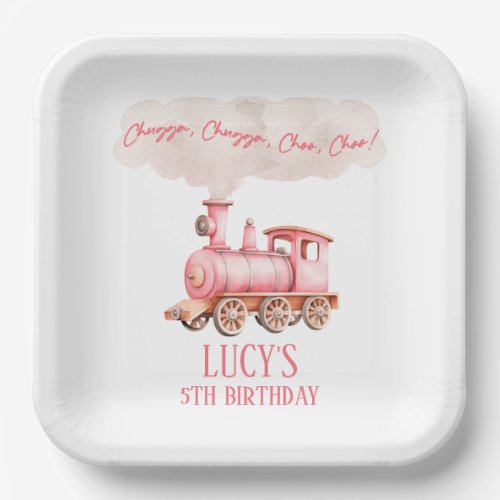 Pink Chugga Choo Choo Vintage Train Birthday Party Paper Plates