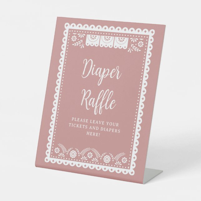 Pink Cielito Lindo Baby Shower Diaper Raffle Pedestal Sign (Front)