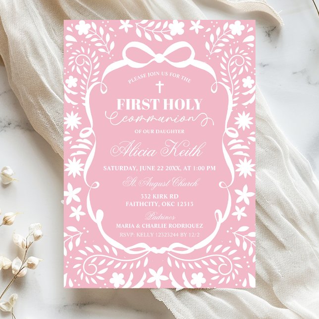 Pink Cielito Lindo First Holy Communion Invitation (Creator Uploaded)