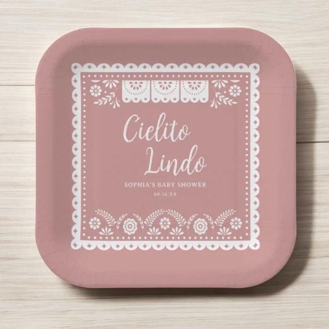 Pink Cielito Lindo Talavera Mexican Baby Shower Paper Plates (Creator Uploaded)