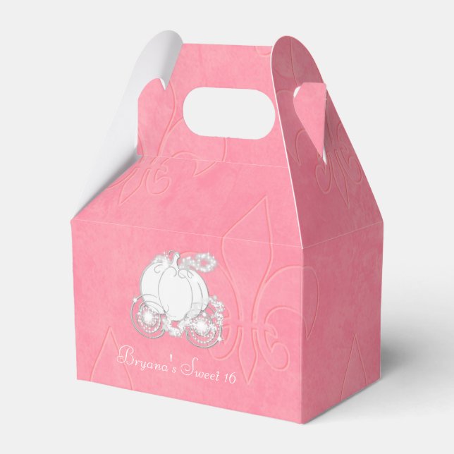 Pink Cinderella Carriage Party Favor Boxes (Front Side)