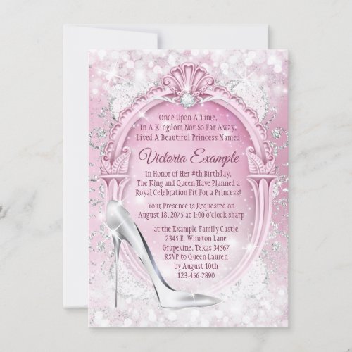 Pink Cinderella Glass Slipper Quinceanera Invitation