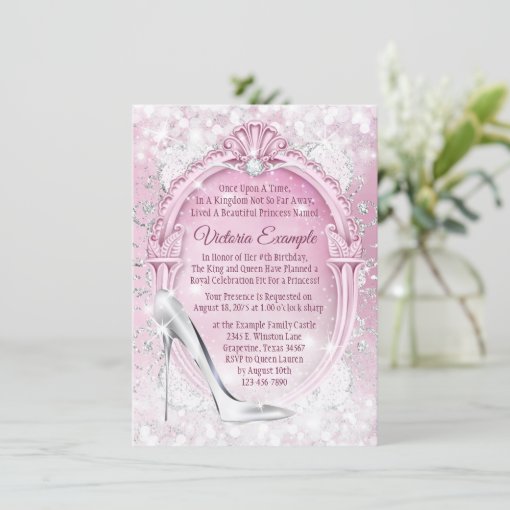 Pink Cinderella Glass Slipper Quinceanera Invitation Zazzle 7063