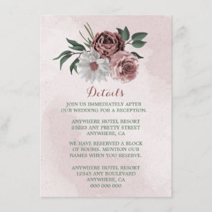 pink cinnamon rose white floral details enclosure card