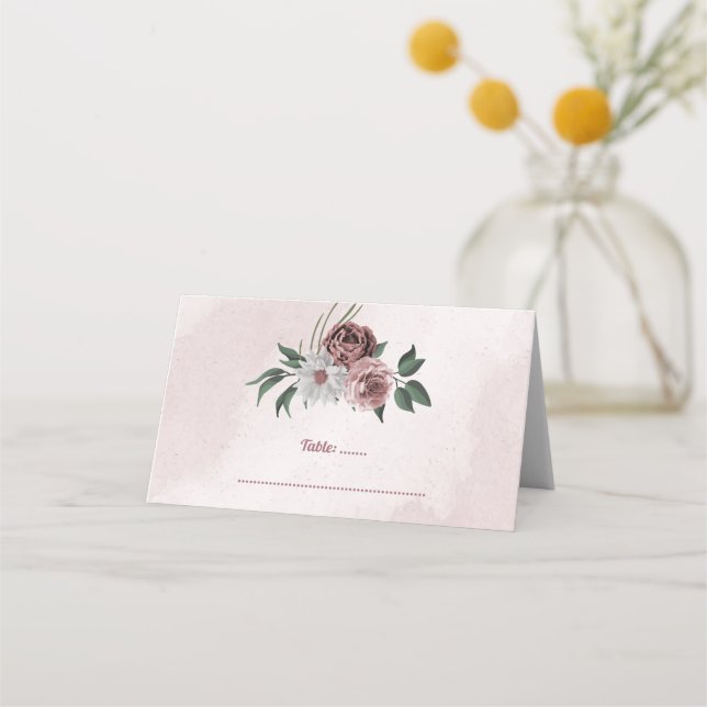  pink cinnamon rose white floral place card (Front)