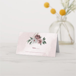 pink cinnamon rose white floral place card