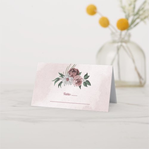  pink cinnamon rose white floral place card
