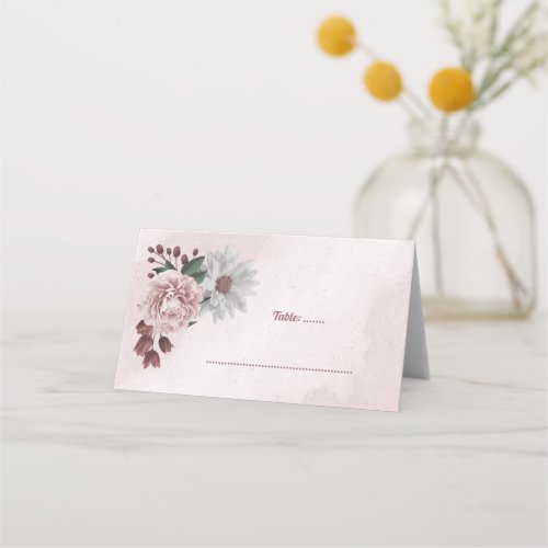  pink cinnamon rose white floral place card