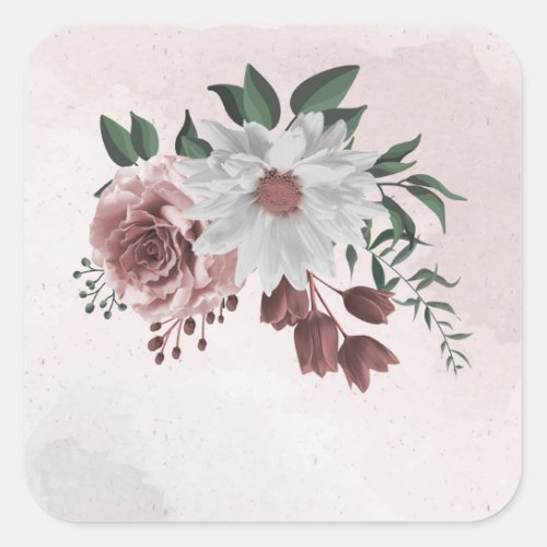  pink cinnamon rose white floral  square sticker