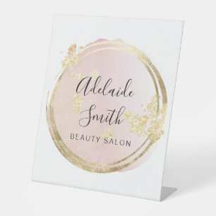 pink circle design pedestal sign