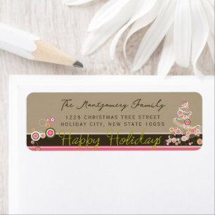 Pink Circles Mod Christmas Tree Holiday Address Label