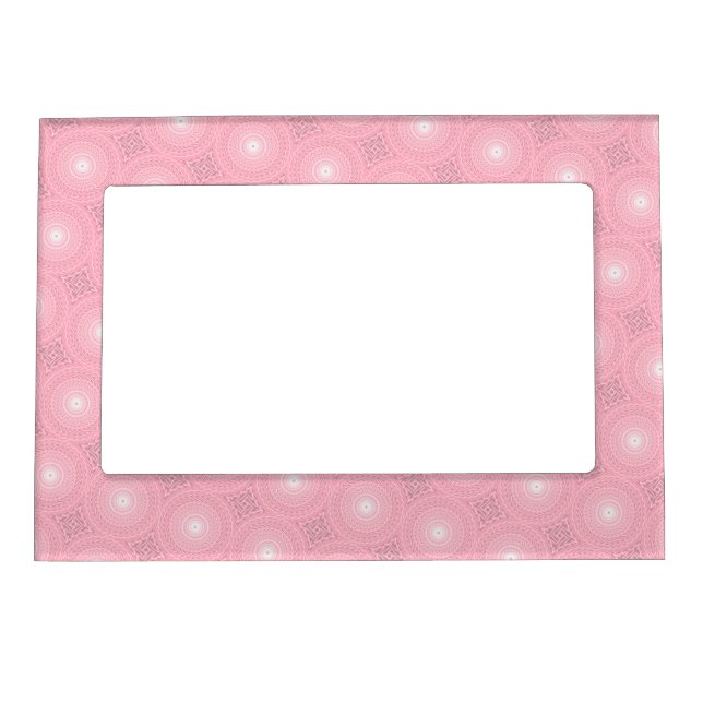 Pink circles pattern magnetic photo frame (Front)