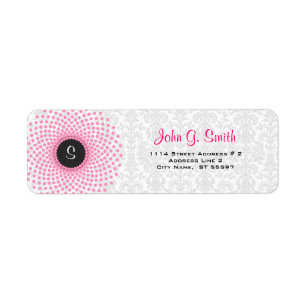 Pink Circles & White Floral Damask Pattern Label
