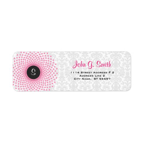 Pink Circles  White Floral Damask Pattern Label