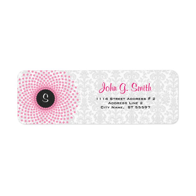 Pink Circles & White Floral Damask Pattern Label (Front)