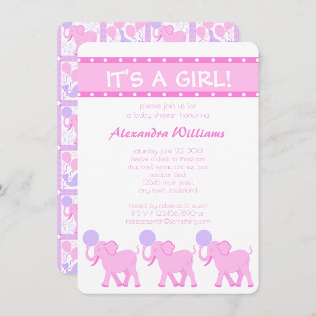 Pink Circus Baby Shower Its A Girl Adorable Invitation (Front/Back)
