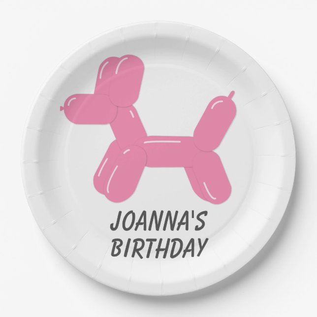 Pink Circus Balloon Animal Shaped Dog Paper Plates (Front)