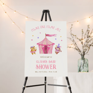 Pink Circus Bear Monkey Baby Shower Welcome Sign