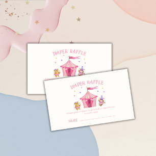 Pink Circus Bear Monkey Diaper Raffle Baby Shower Enclosure Card