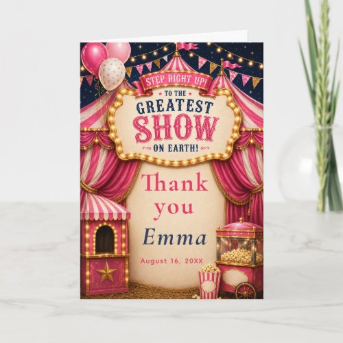 Pink Circus Birthday Thank You Card