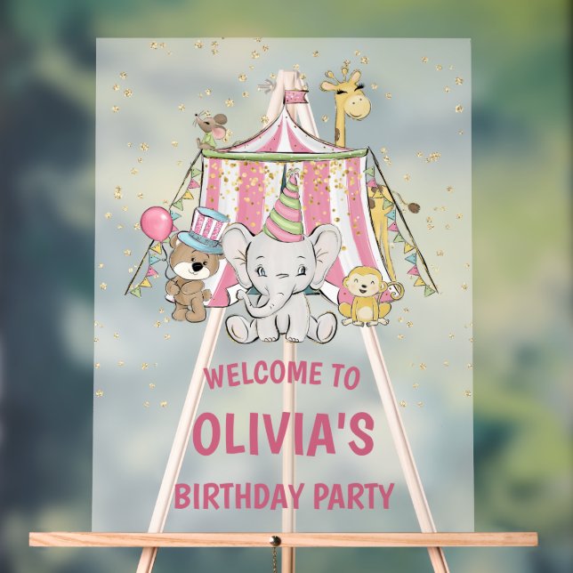Pink Circus Birthday Welcome Acrylic Sign (Neutral)