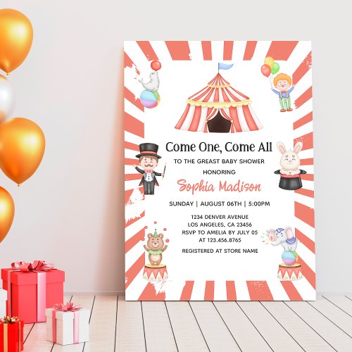 Pink Circus Carnival baby Girl shower Invitation