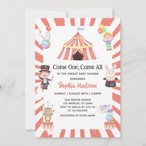 Pink Circus Carnival baby Girl shower Invitation