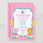 Pink Circus Carnival Baby Shower Invitations Girls (Front/Back)