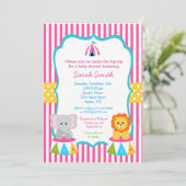 Pink Circus Carnival Baby Shower Invitations Girls (Standing Front)