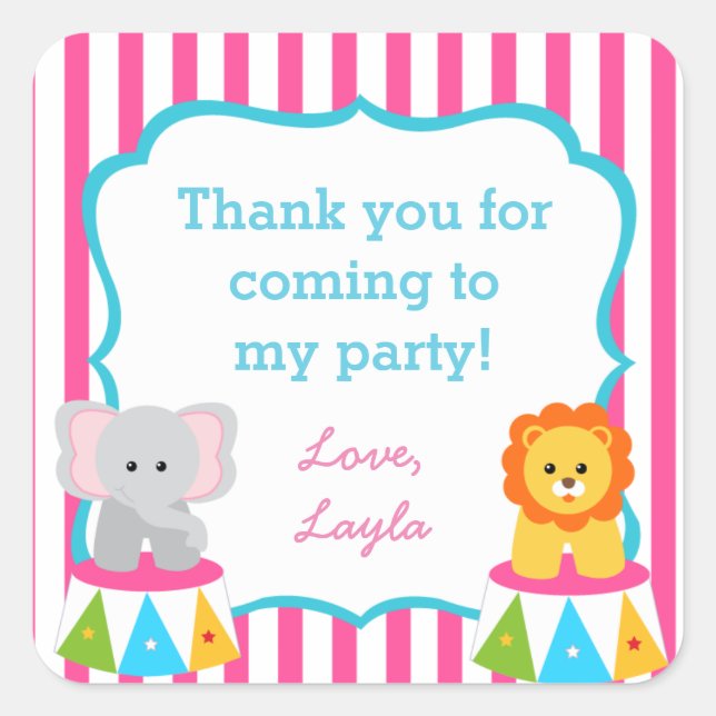 Pink Circus Carnival Birthday Party Favor Stickers (Front)