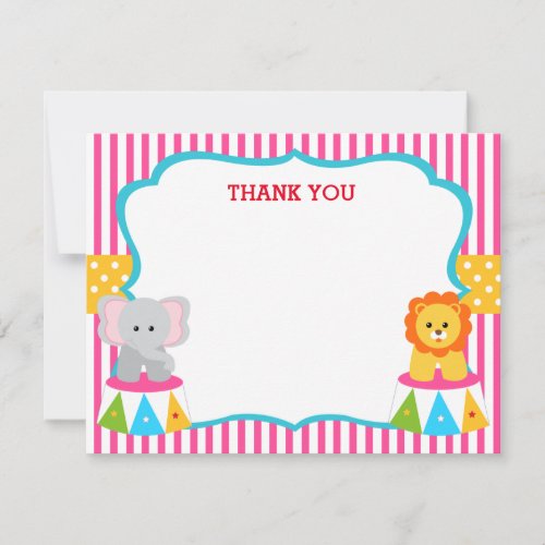 Pink Circus Carnival Birthday Thank You Note Cards