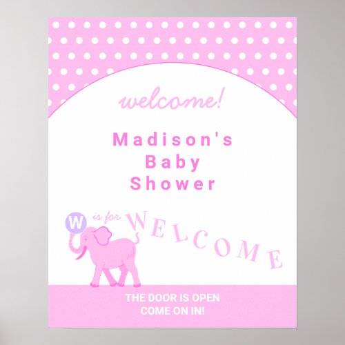 Pink Circus Cute Elephant Baby Shower Welcome Poster