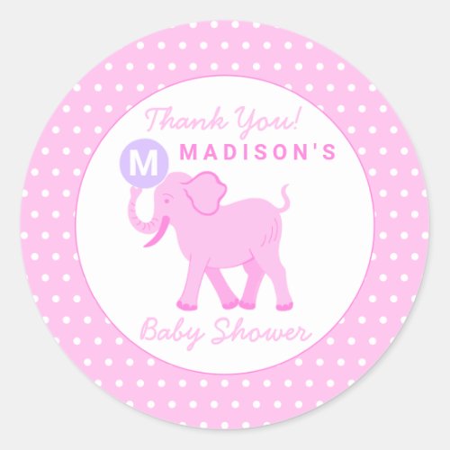 Pink Circus Cute Elephant Thank You Baby Shower Classic Round Sticker