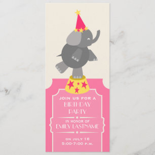 Pink Circus Ticket Elephant Birthday Party Invitation
